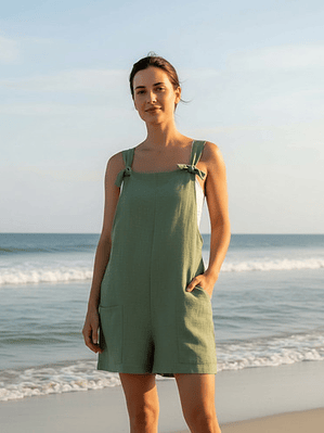 Enterito Corto De Lino Premium Con Tirantes De De Moños