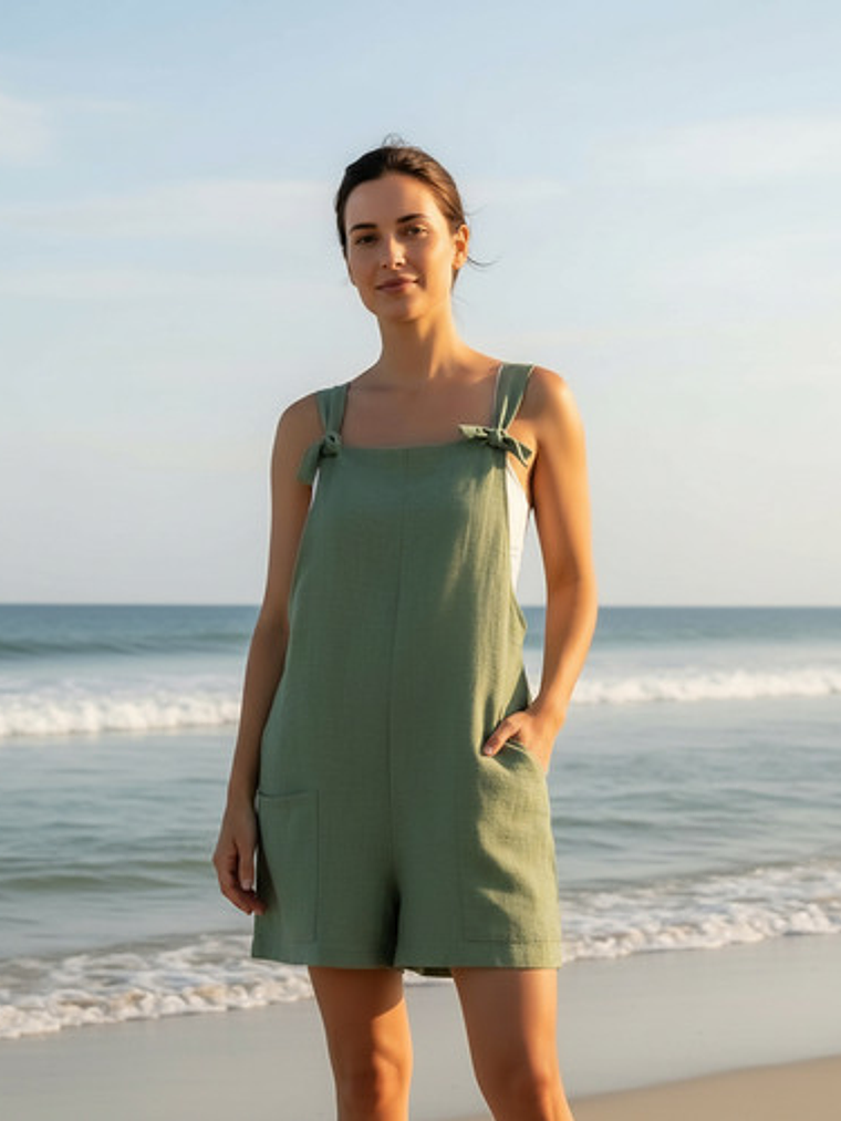 Enterito Corto De Lino Premium Con Tirantes De De Moños 1