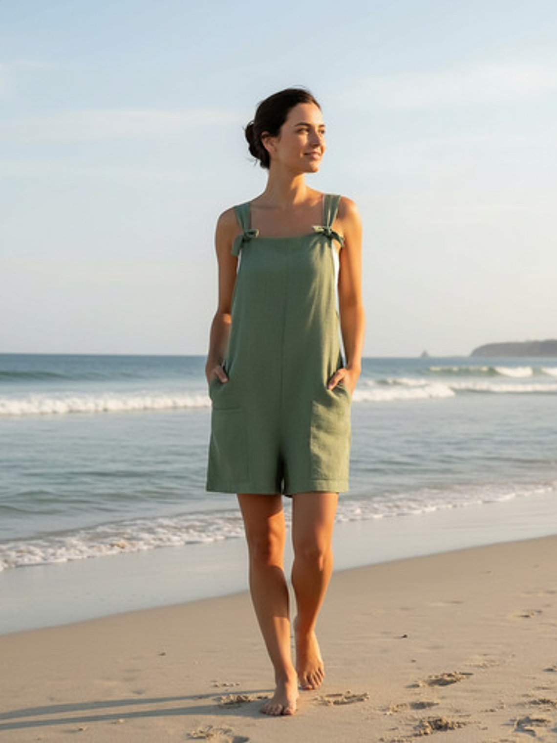 Enterito Corto De Lino Premium Con Tirantes De De Moños 5