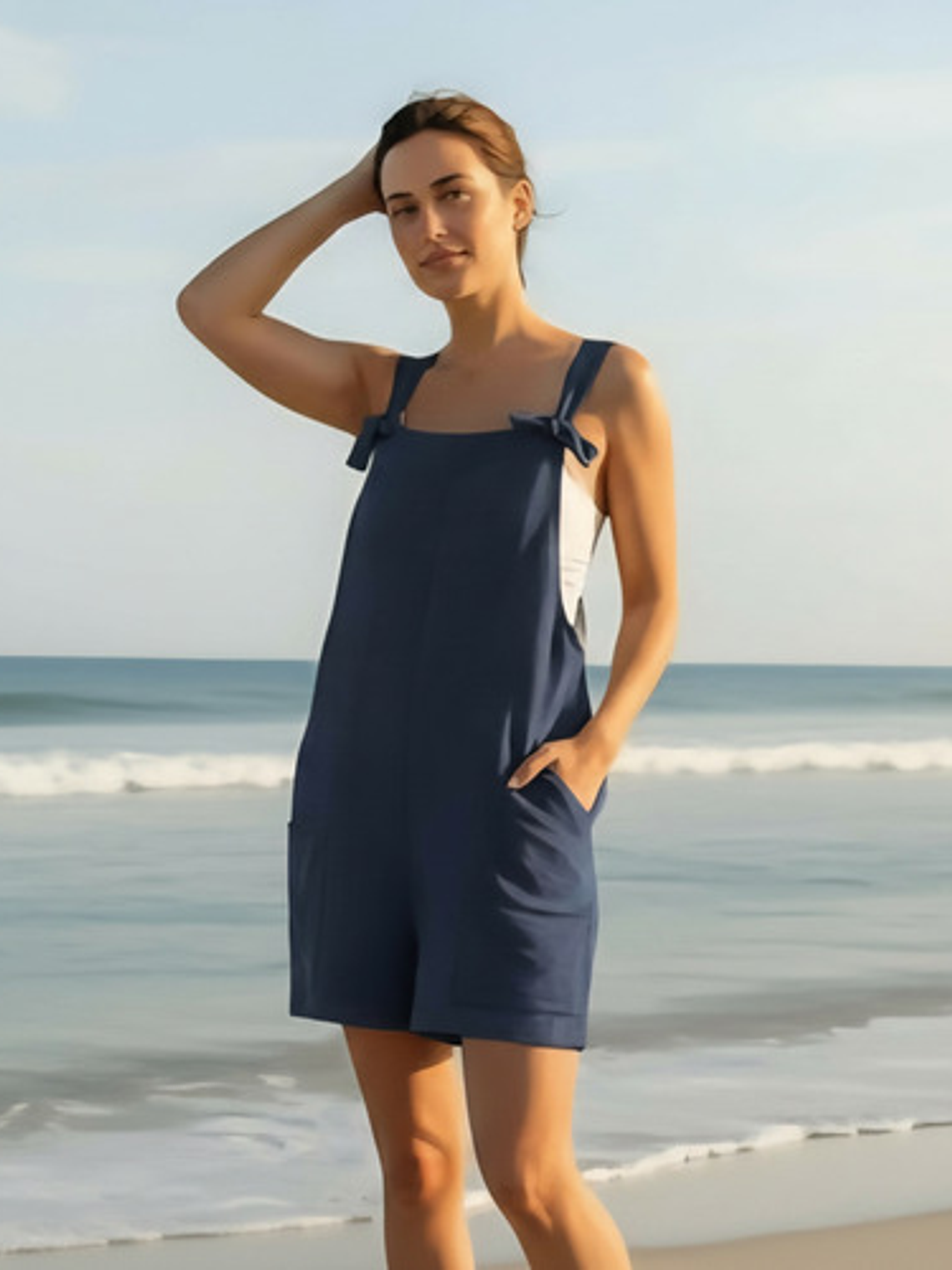 Enterito Corto De Lino Premium Con Tirantes De De Moños 16