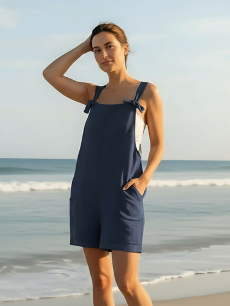 Enterito Corto De Lino Premium Con Tirantes De De Moños 16