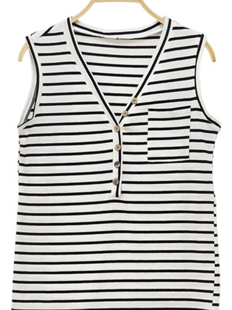 Polera Mujer Rayada Algodón  Talla Única Con Botones 4