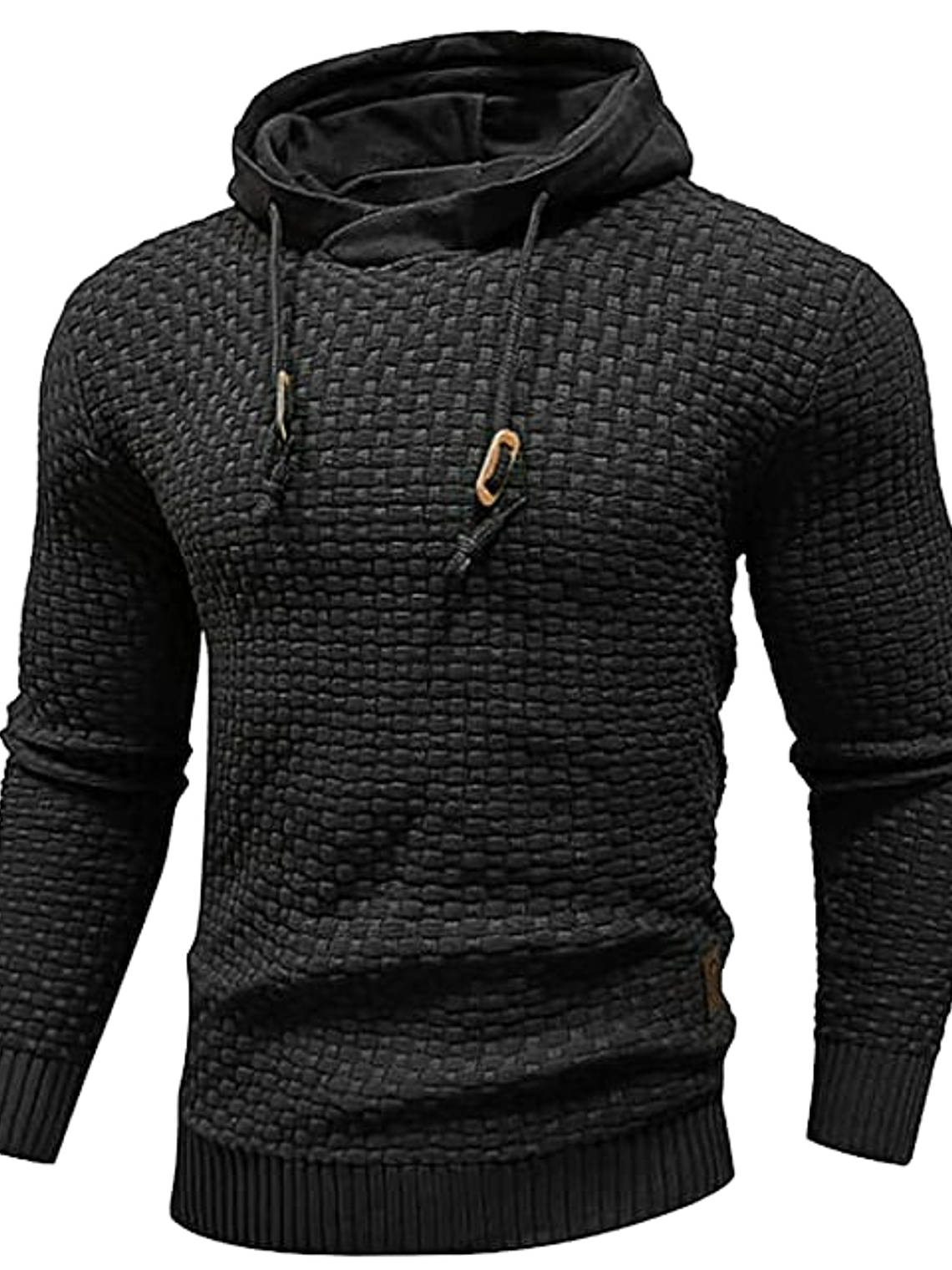 Polerón Hombre Tejido Waffle Negro Manga Larga Hoodie 1