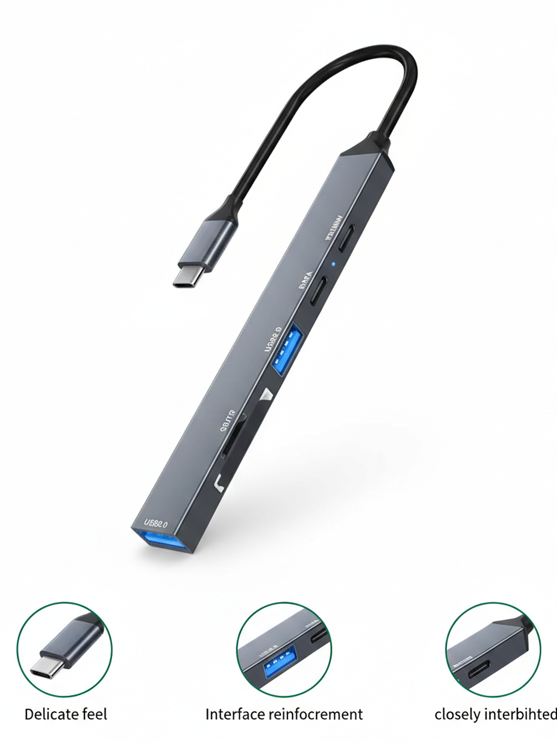 Hub USB 3.0 Aluminio 4 Puertos con Adaptador USB-C Híbrido 2