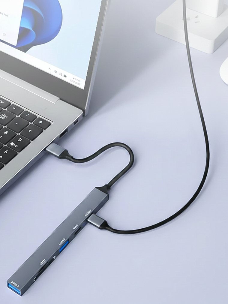 Hub USB 3.0 Aluminio 4 Puertos con Adaptador USB-C Híbrido 3