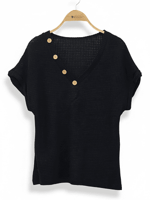 Polera Poly-algodón Cuello V Con Botones 