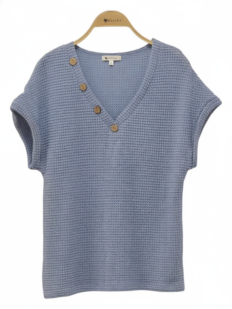 Polera Poly-algodón Cuello V Con Botones  2