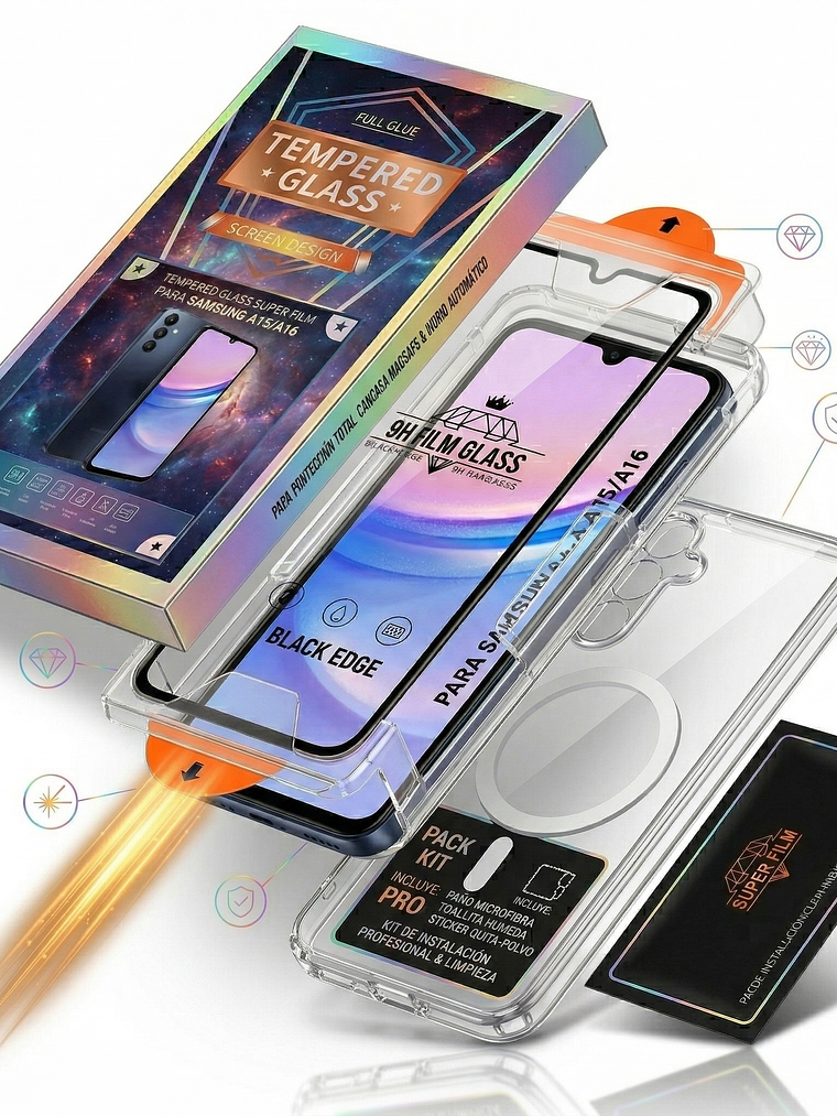 Pack Samsung A15/A16: Carcasa MagSafe + Vidrio Autoinstalable 1