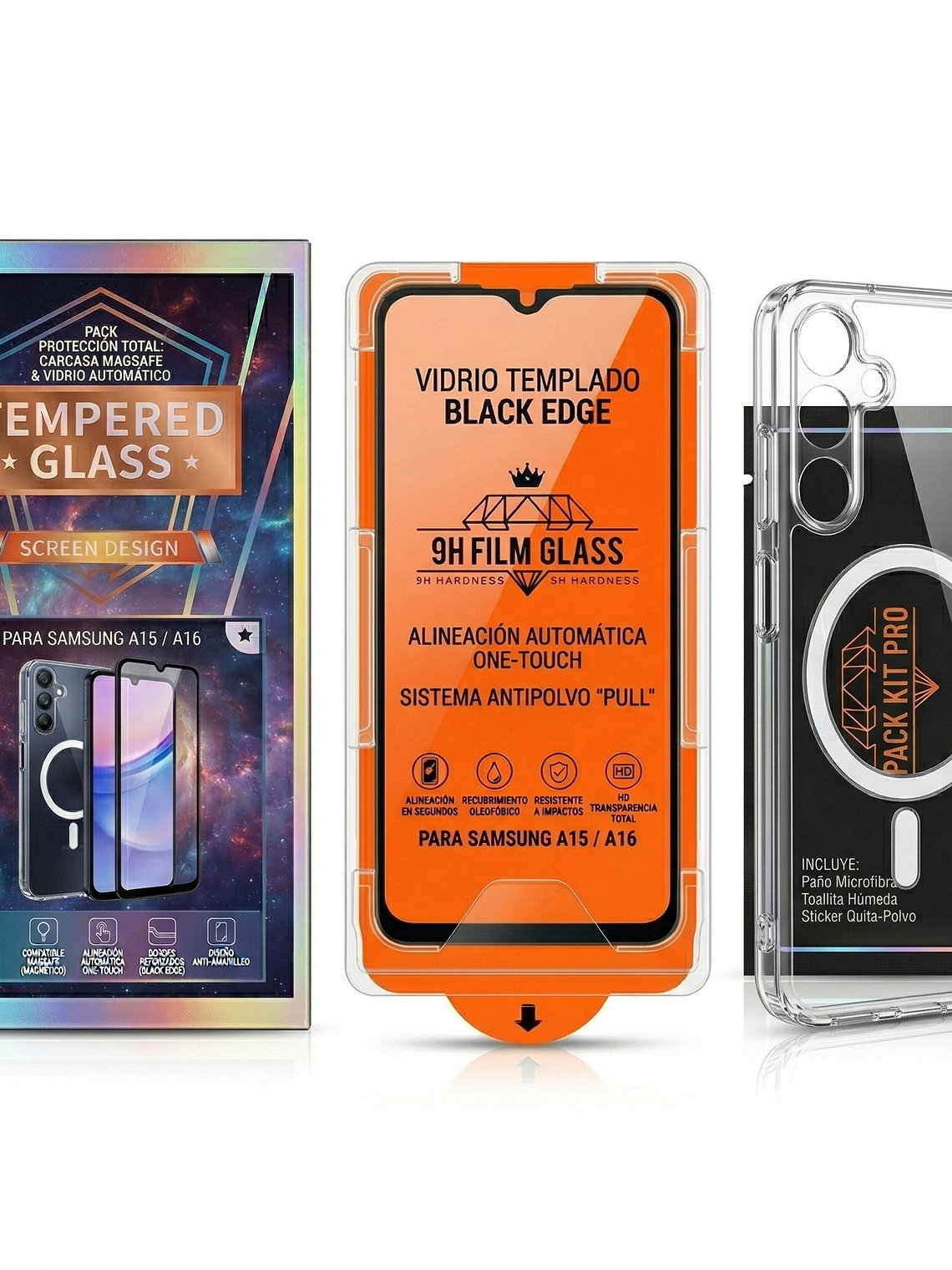 Pack Samsung A15/A16: Carcasa MagSafe + Vidrio Autoinstalable 2