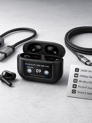 Pack Tech Pro Hub USB-C 4K + Cable 240W + Audífonos A9+