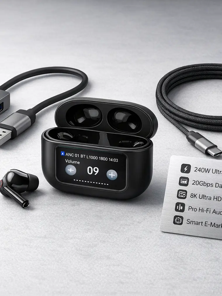 Pack Tech Pro Hub USB-C 4K + Cable 240W + Audífonos A9+ 1