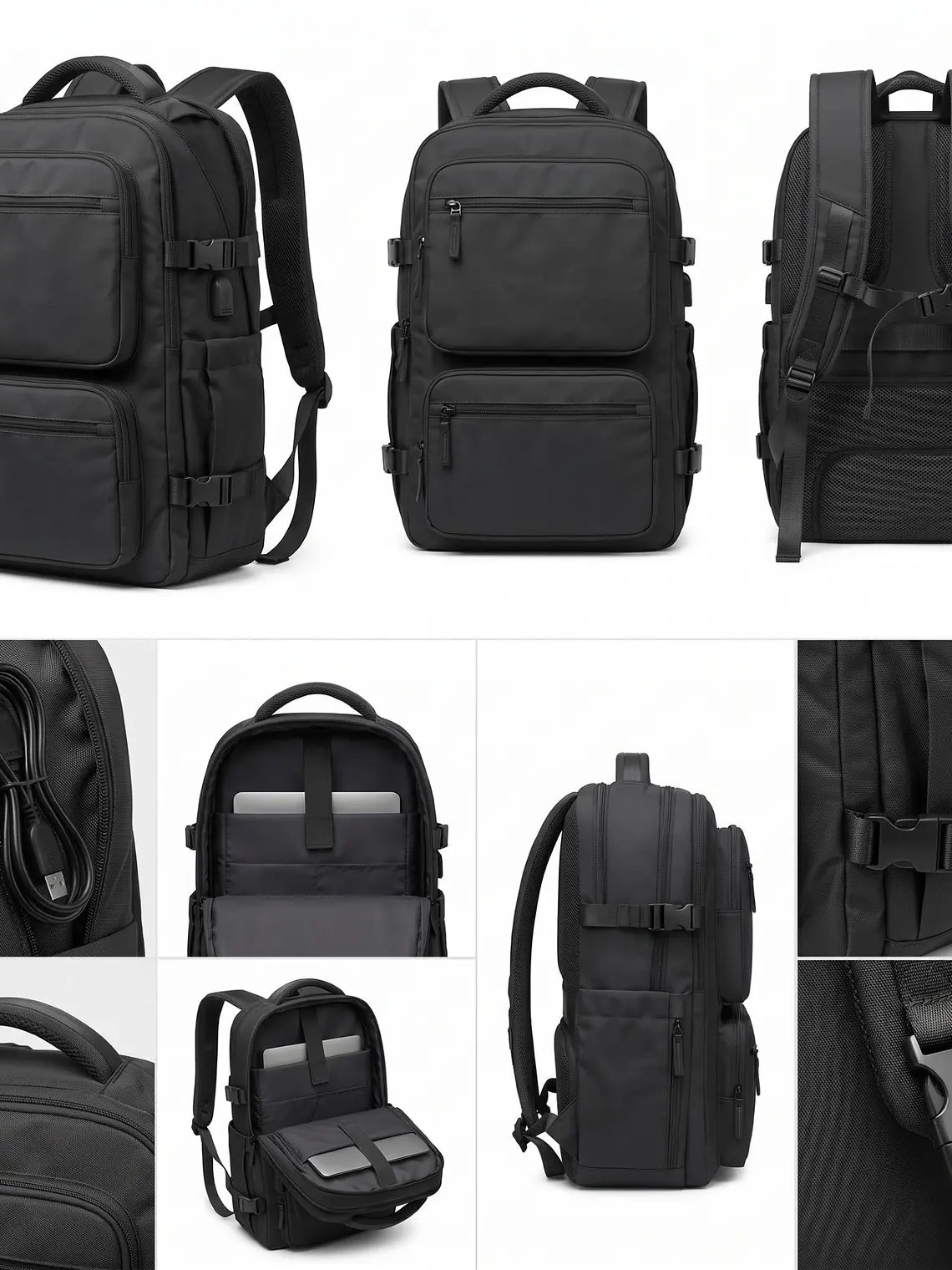 Mochila Urbana D&B Éirí 30L Laptop 15.6 USB 6 Bolsillos - Negro/Gris 2