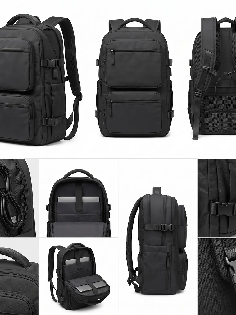Mochila Urbana D&B Éirí 30L Laptop 15.6 USB 6 Bolsillos - Negro/Gris 2