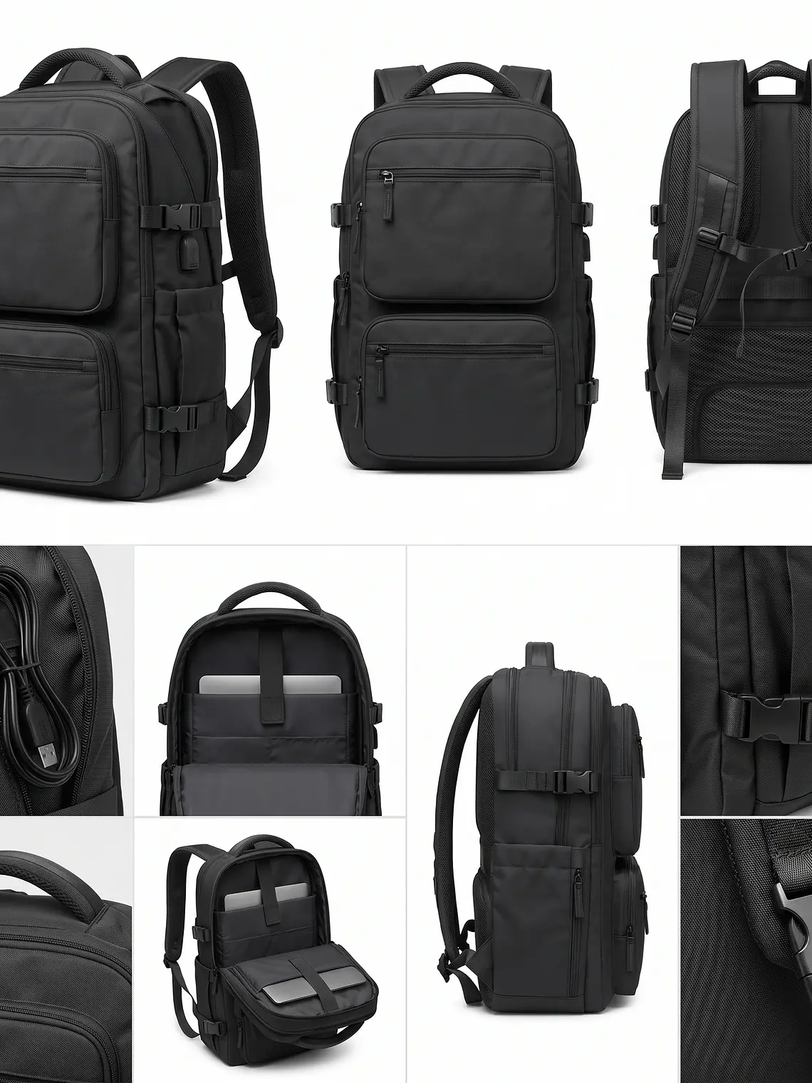 Mochila Urbana D&B Éirí 30L Laptop 15.6 USB 6 Bolsillos - Negro/Gris 9