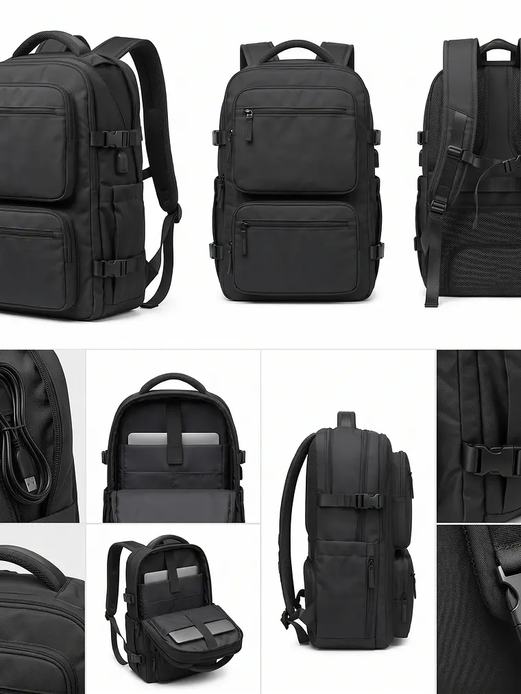 Mochila Urbana D&B Éirí 30L Laptop 15.6 USB 6 Bolsillos - Negro/Gris 9