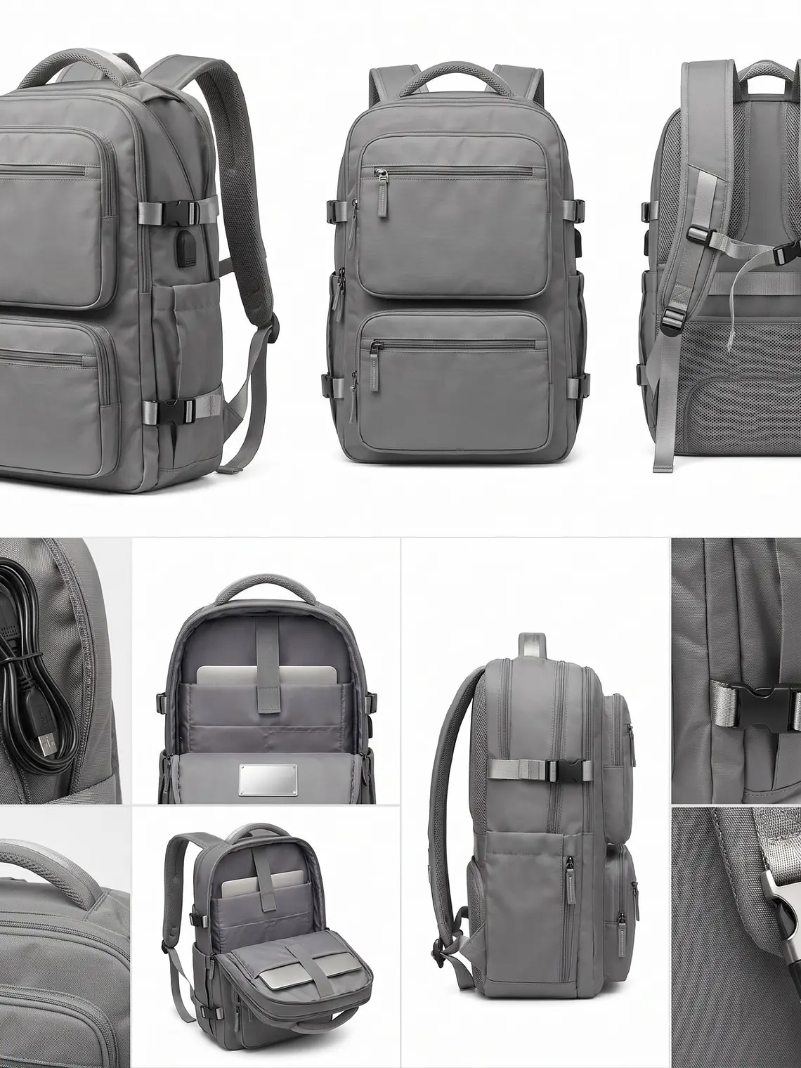 Mochila Urbana D&B Éirí 30L Laptop 15.6 USB 6 Bolsillos - Negro/Gris 10
