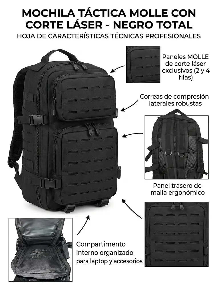 Mochila Táctica Militar LHI 27L Impermeable Mediana 1