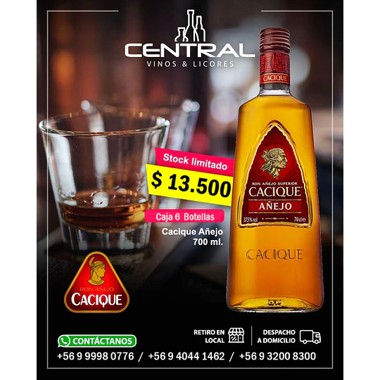 RON CACIQUE AÑEJO 700 ML.  Caja 6 Botellas