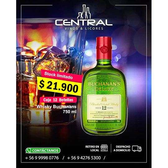 WHISKY BUCHANAN'S DE LUXE 750 ML. - CAJA 12 BOTELLAS