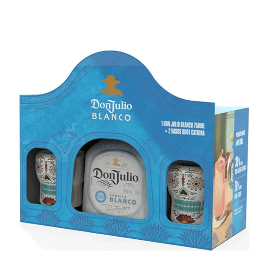 TEQUILA DON JULIO BLANCO 750 ML. + 2 VASOS SHOT