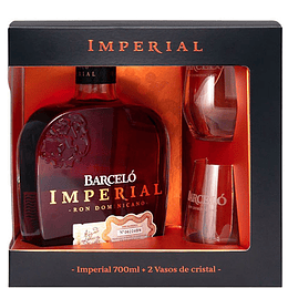 PACK RON BARCELO IMPERIAL 700 ML. + 2 VASOS VIDRIO