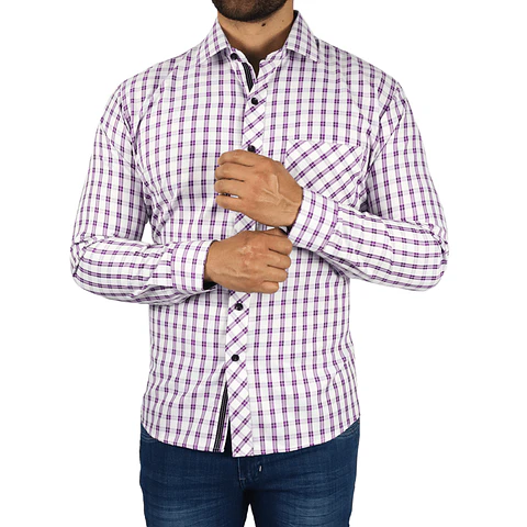Camisa a Cuadros Blanco y Morado