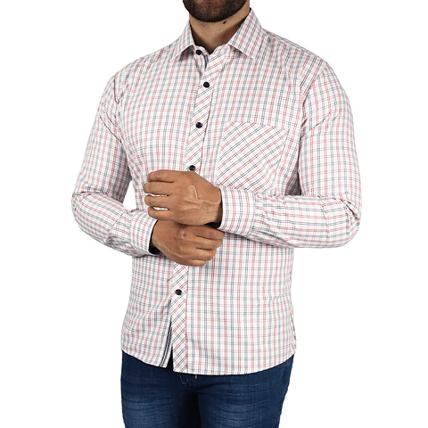 Camisa Blanca con Cuadros Azul y Rojo