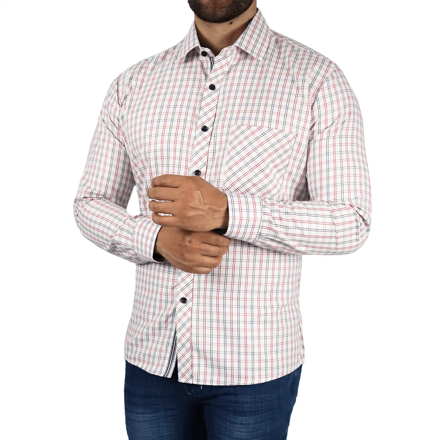 Camisa Blanca con Cuadros Azul y Rojo 1