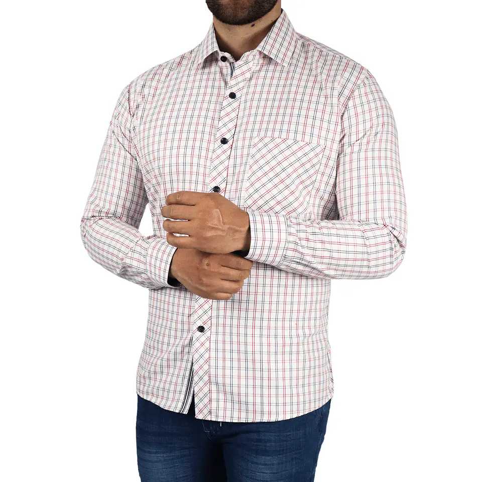 Camisa Blanca con Cuadros Azul y Rojo 1