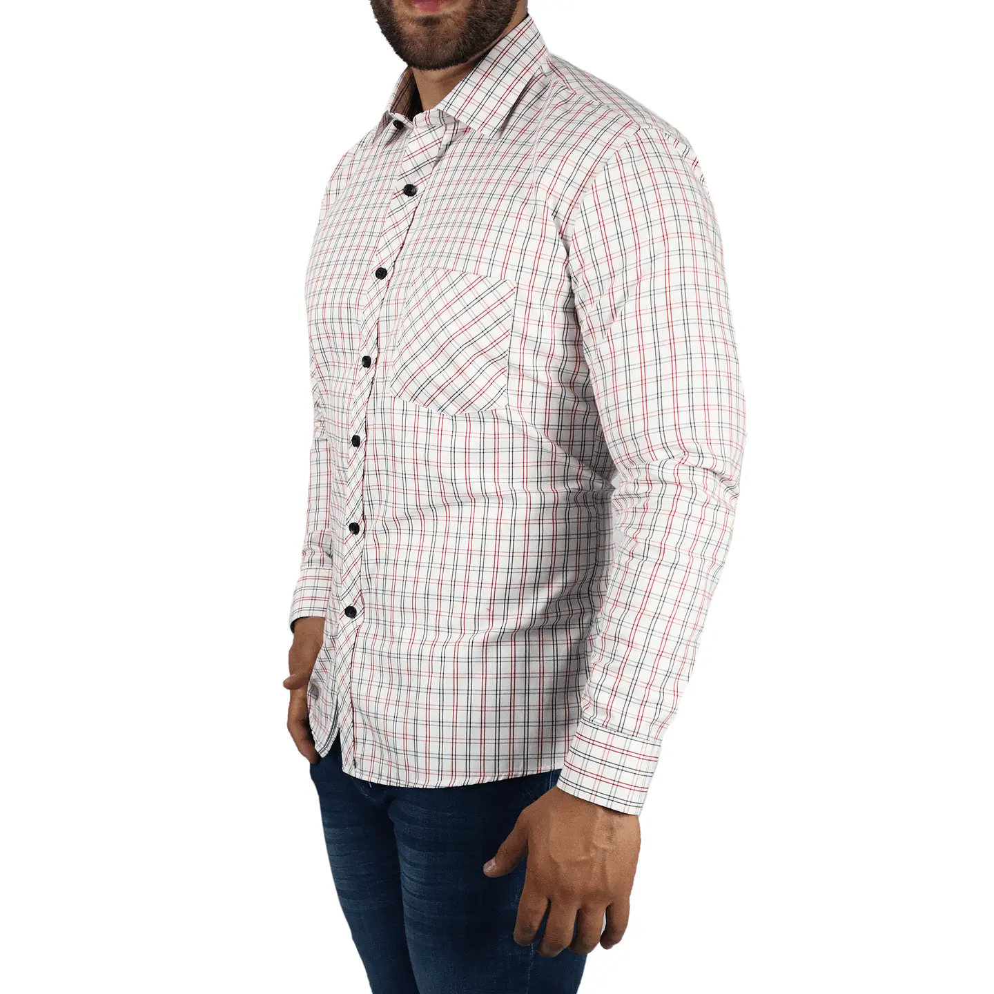 Camisa Blanca con Cuadros Azul y Rojo 2