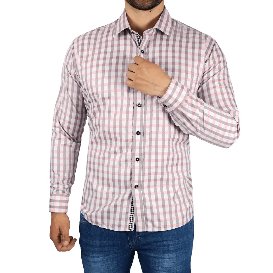 Camisa a Cuadros Rosa y Gris 1