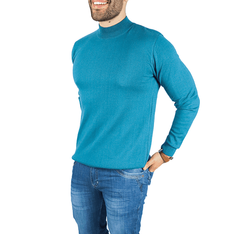 Suéter Cuello Alto Azul Agua Marina Hombre