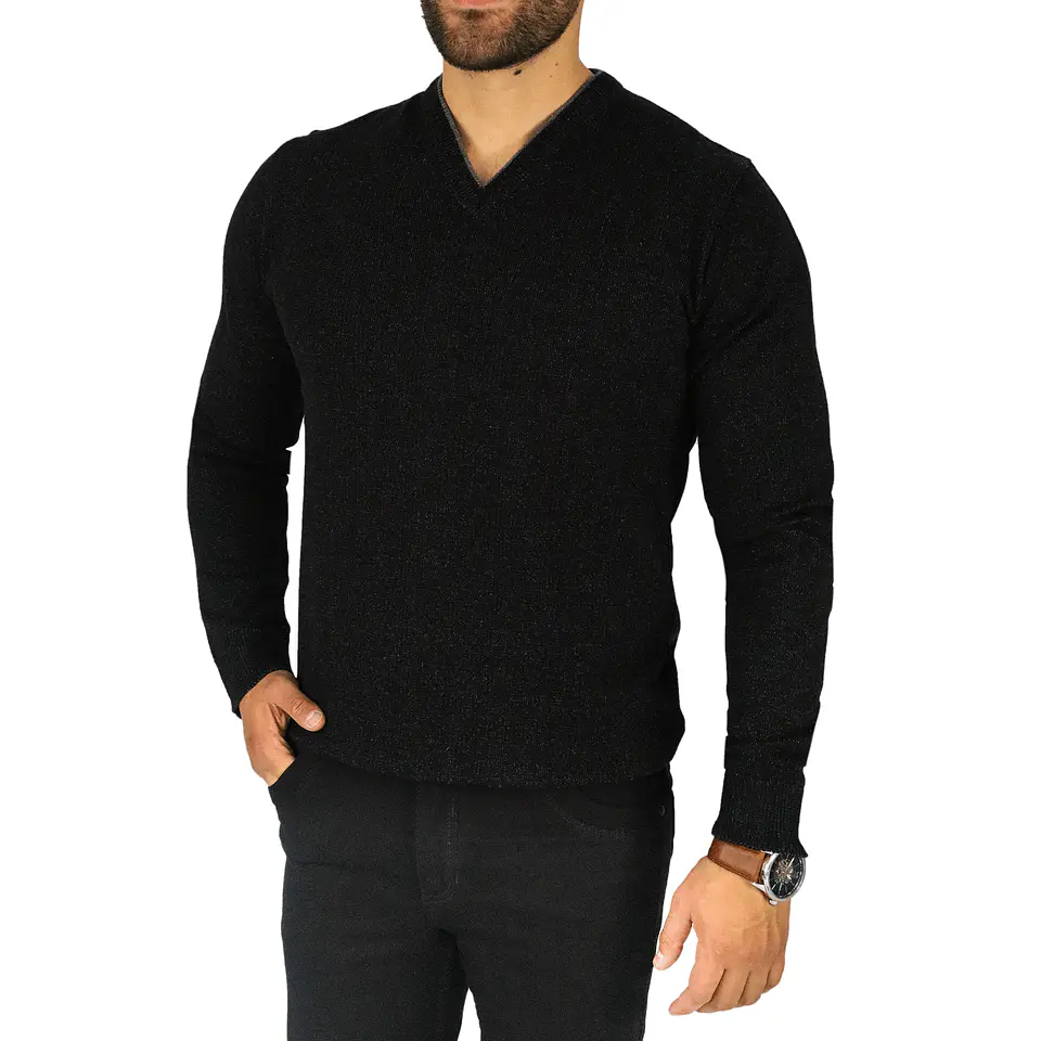 Suéter Cuello en V Gris 1