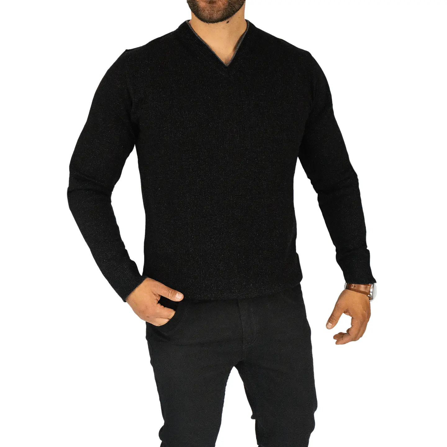 Suéter Cuello en V Gris 2