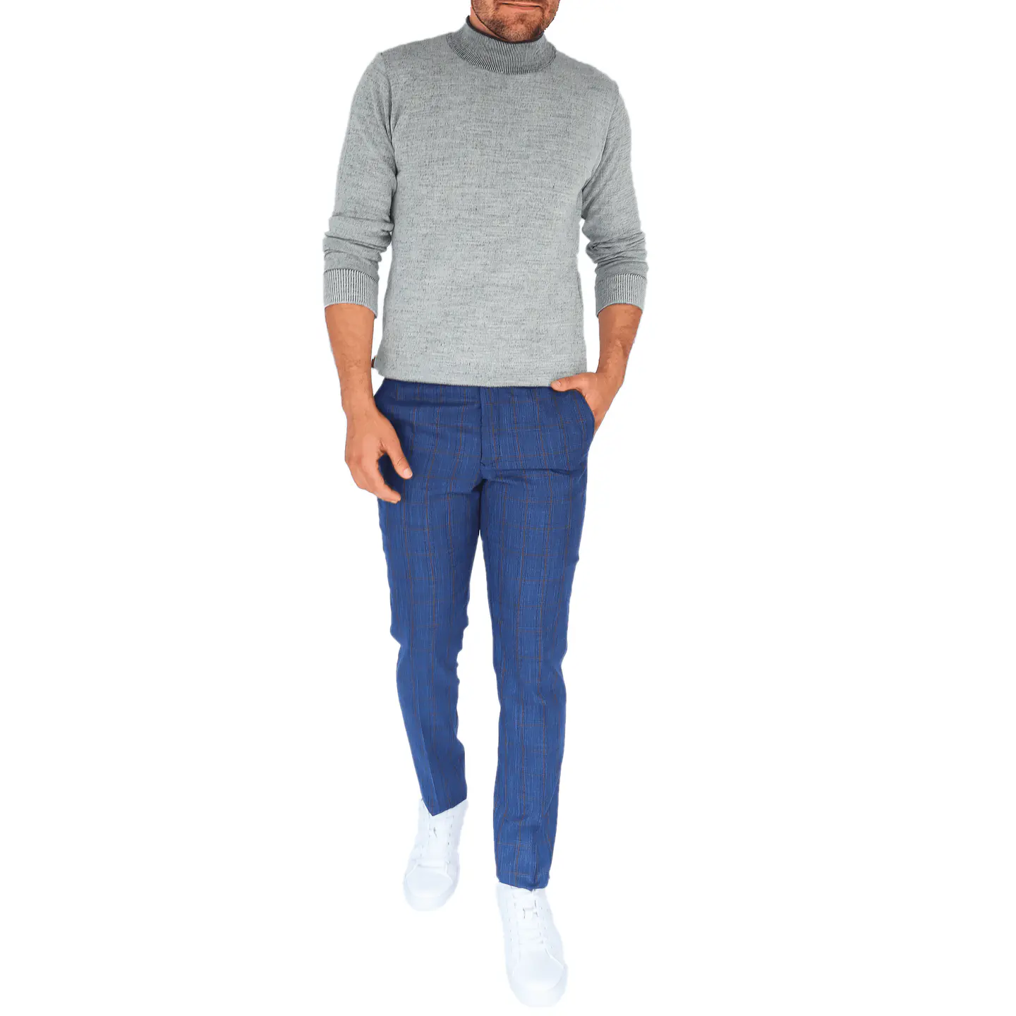 Traje Azul Clásico a Cuadros Naranja  2