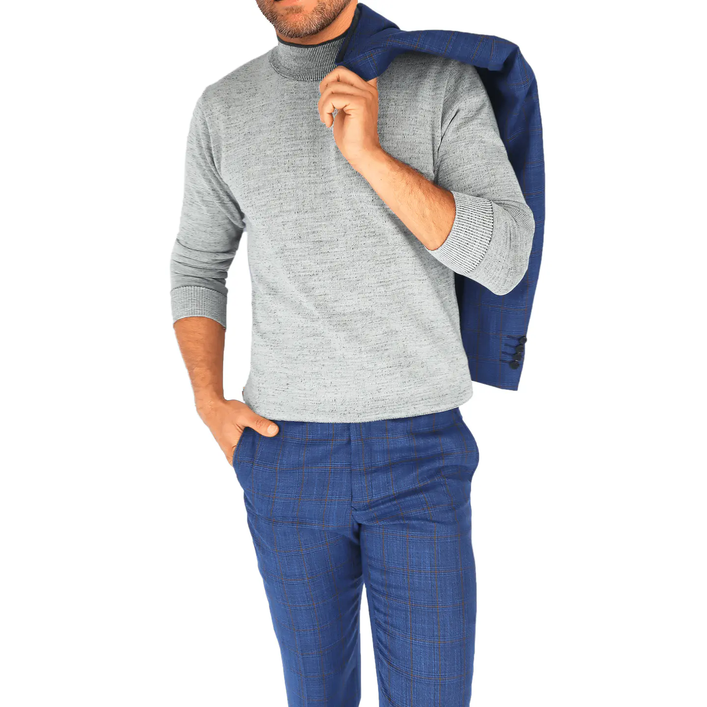 Traje Azul Clásico a Cuadros Naranja  4