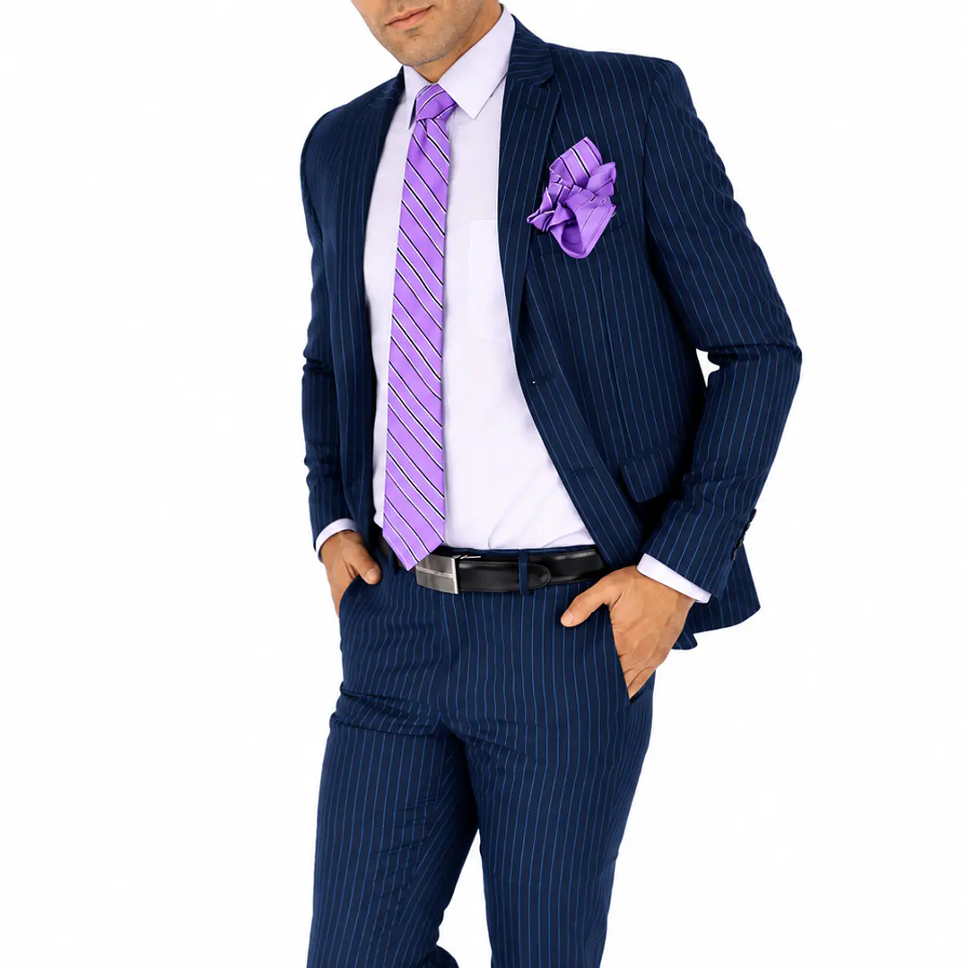 Traje a Rayas Azul Oscuro 3