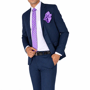 Traje a Rayas Azul Oscuro