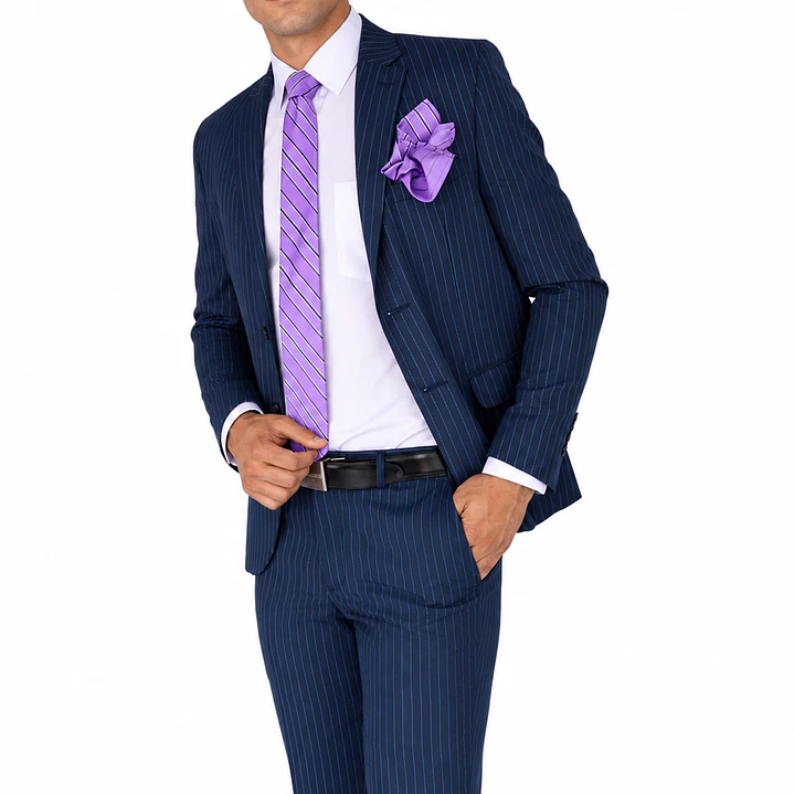 Traje a Rayas Azul Oscuro 1
