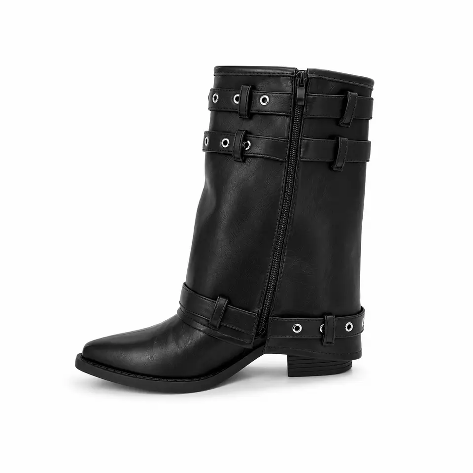 BOTIN MUJER PU NEGRO 2 HEBILLAS  2