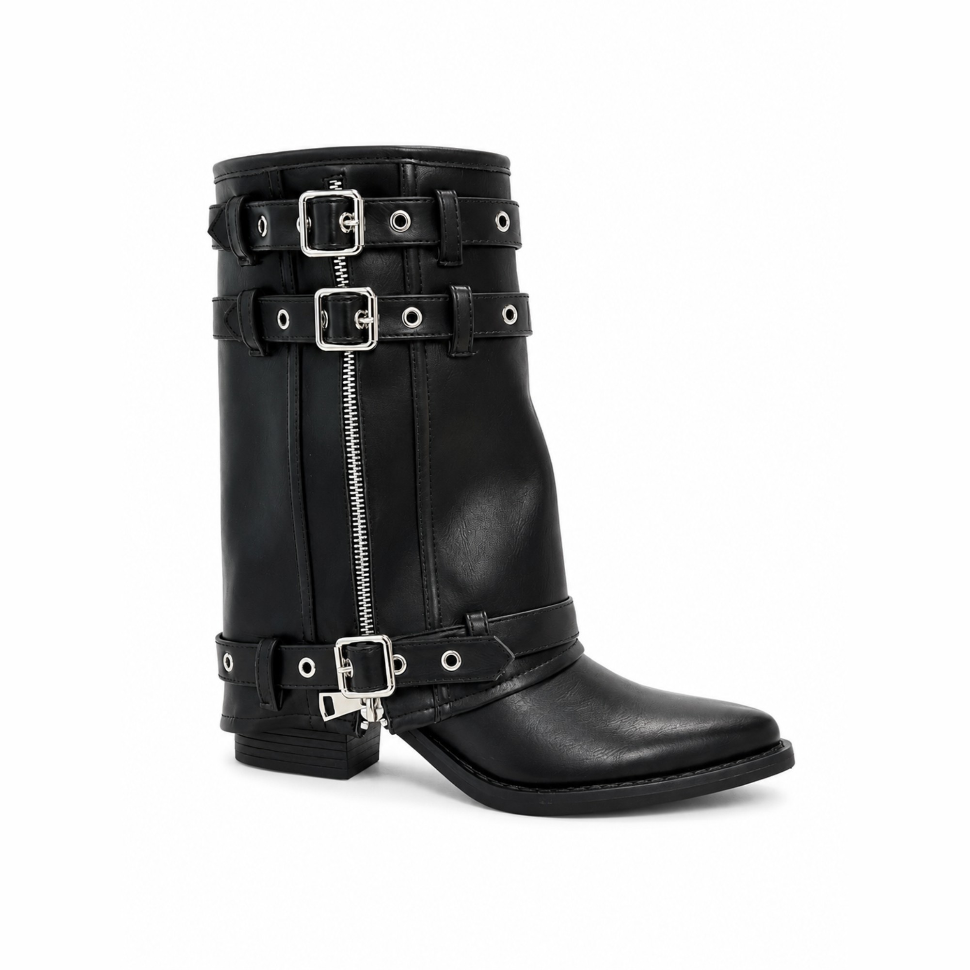 BOTIN MUJER PU NEGRO 2 HEBILLAS