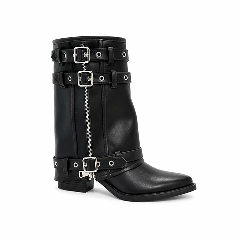 BOTIN MUJER PU NEGRO 2 HEBILLAS 