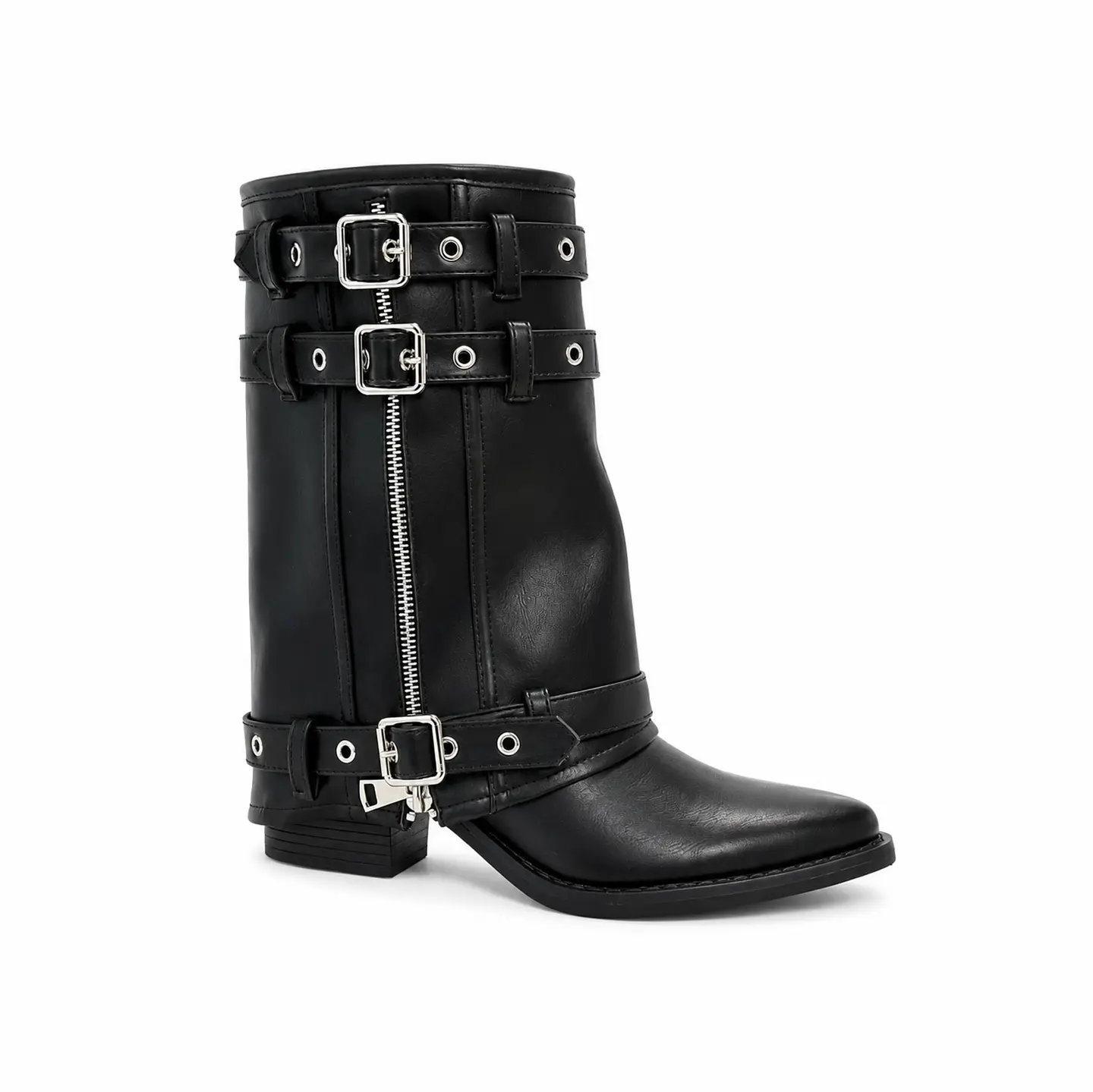 BOTIN MUJER PU NEGRO 2 HEBILLAS  1