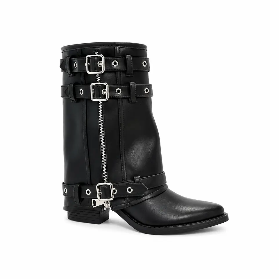 BOTIN MUJER PU NEGRO 2 HEBILLAS  1