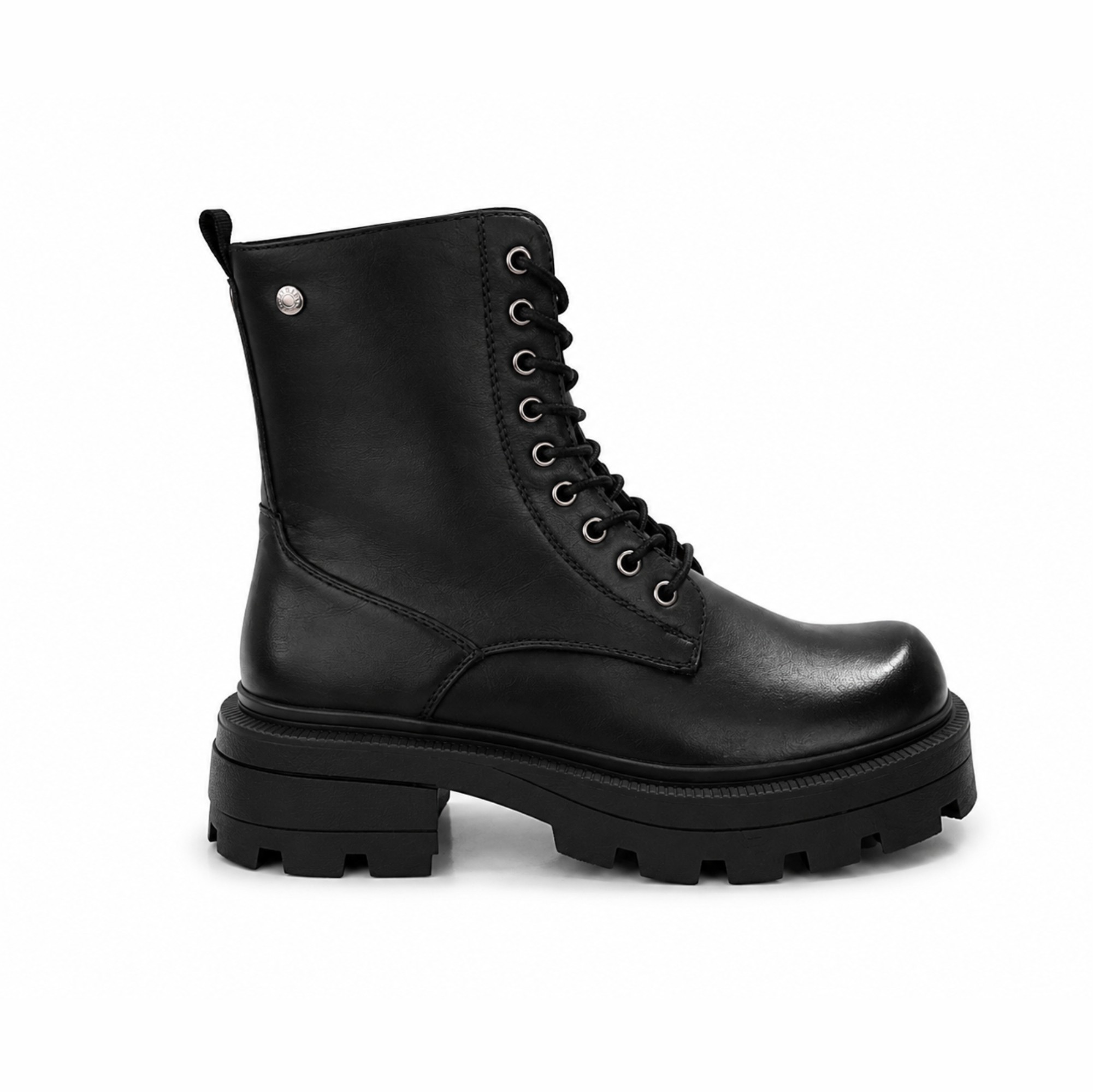 BOTIN MUJER PU NEGRO CORDON