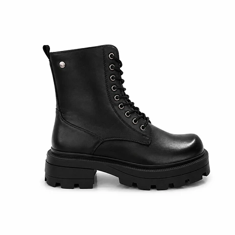 BOTIN MUJER PU NEGRO CORDON
