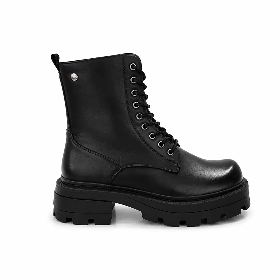 BOTIN MUJER PU NEGRO CORDON 1