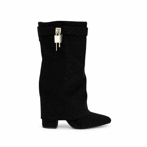 BOTA MUJER PU NEGRO BRILLO CORTA