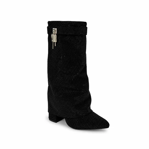 BOTA MUJER PU NEGRO BRILLO CORTA