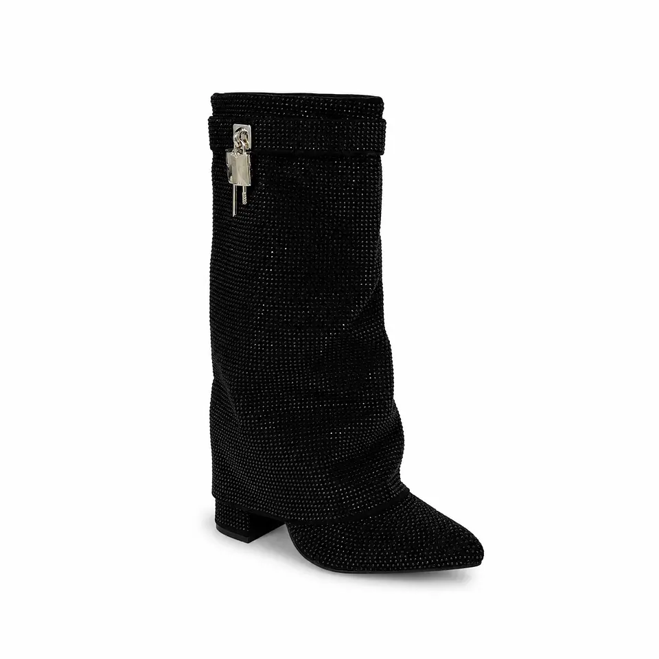 BOTA MUJER PU NEGRO BRILLO CORTA 2